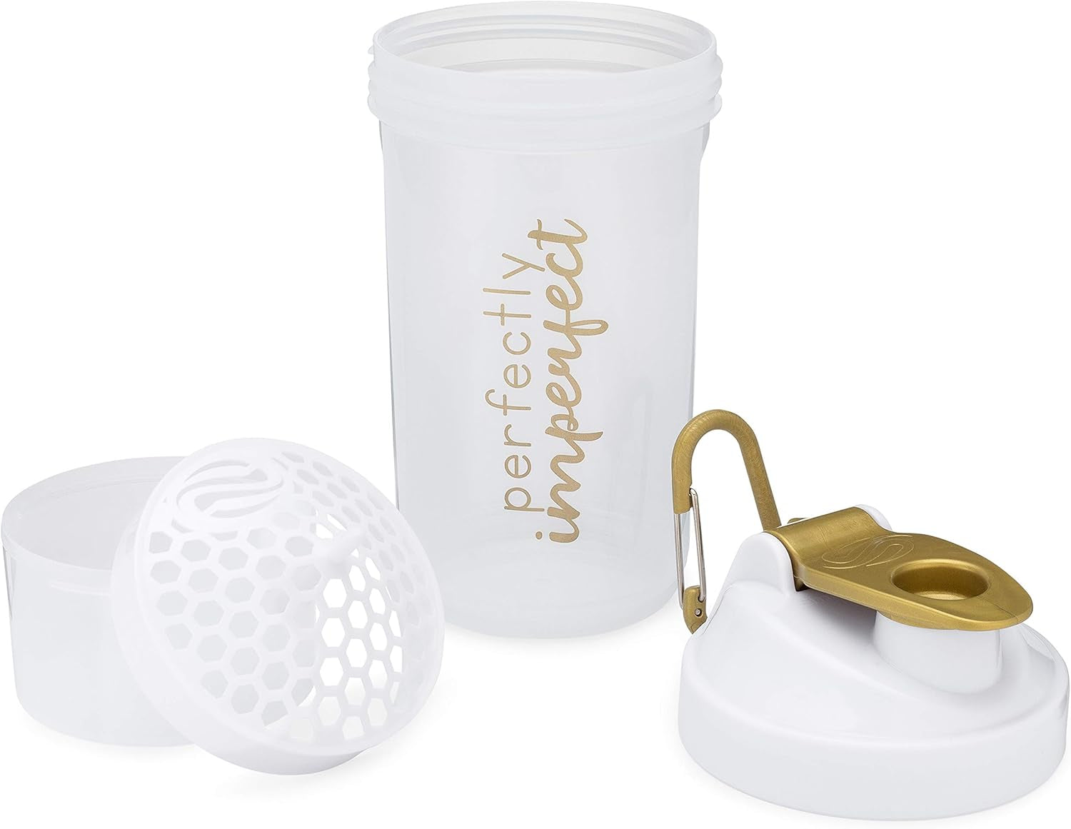Smartshake Shaker Bottle with Motivational Quotes | 27 Ounce Protein Shaker Cup | Attachable Container Storage for Protein or Supplements | Perfect Fitness Gift | Perfectly Imperfect - White
